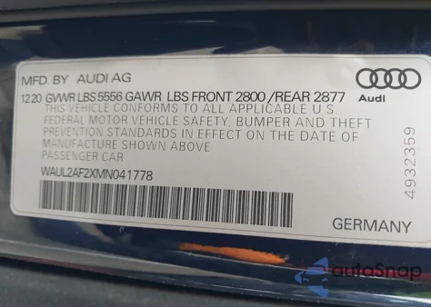 2021 Audi A6 Premium Plus 55 Tfsi Quattro S Tronic из США, поврежденный, VIN WAUL2AF2XMN041778